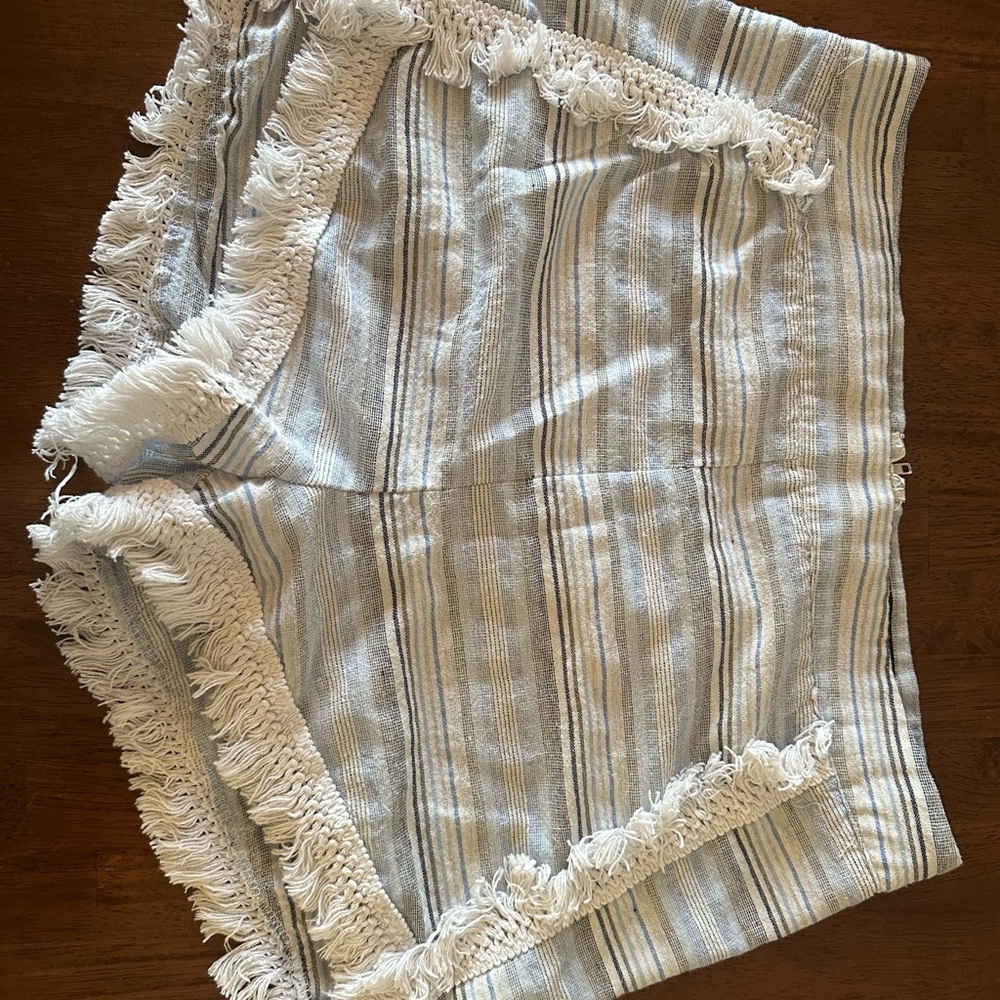 Lulu's High Waist Striped Fringe Shorts - White and Gray